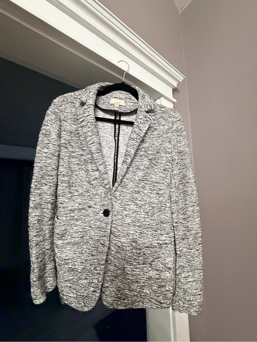 LOFT Marled Black and White Knit Blazer